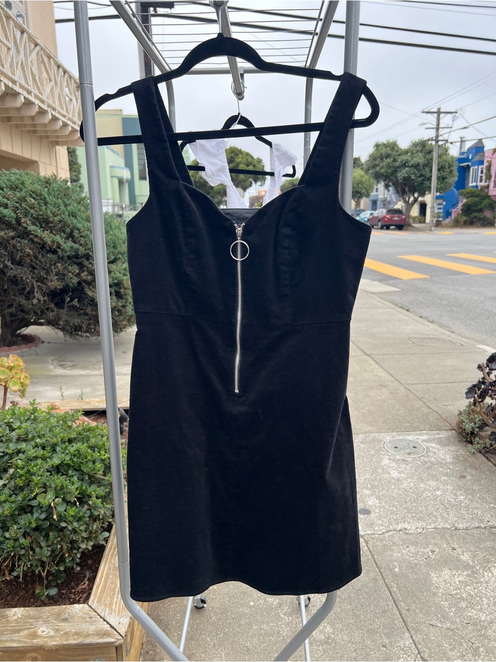 Topshop Black Corduroy Ring Zipper Mini Dress Size US 4